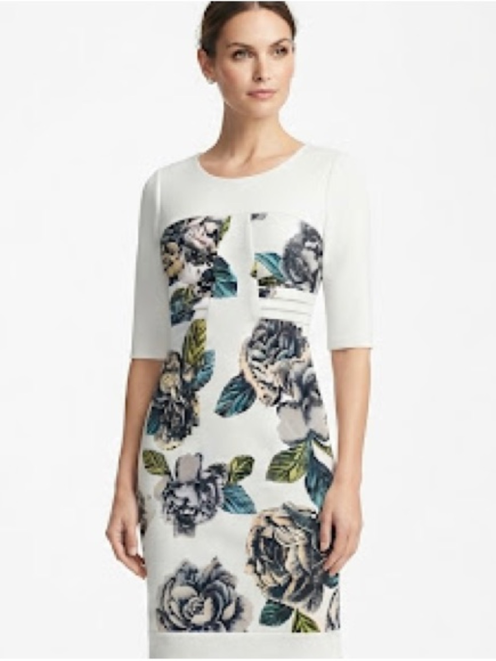 Karen Millen White Midi Dress with Blue and Green Floral Print 6